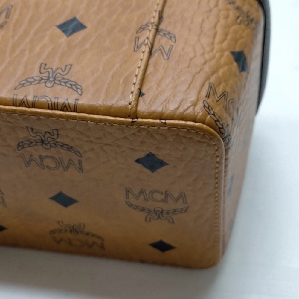 MCM Visetos Rockstar Vanity Case 2way Bag w/cognac coated canvas &black leather - Picture 11 of 15